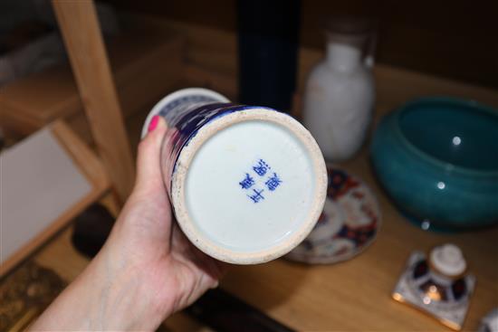 A quantity of mixed ceramics including a Burmantofts jardiniere, an Imari dish, etc.